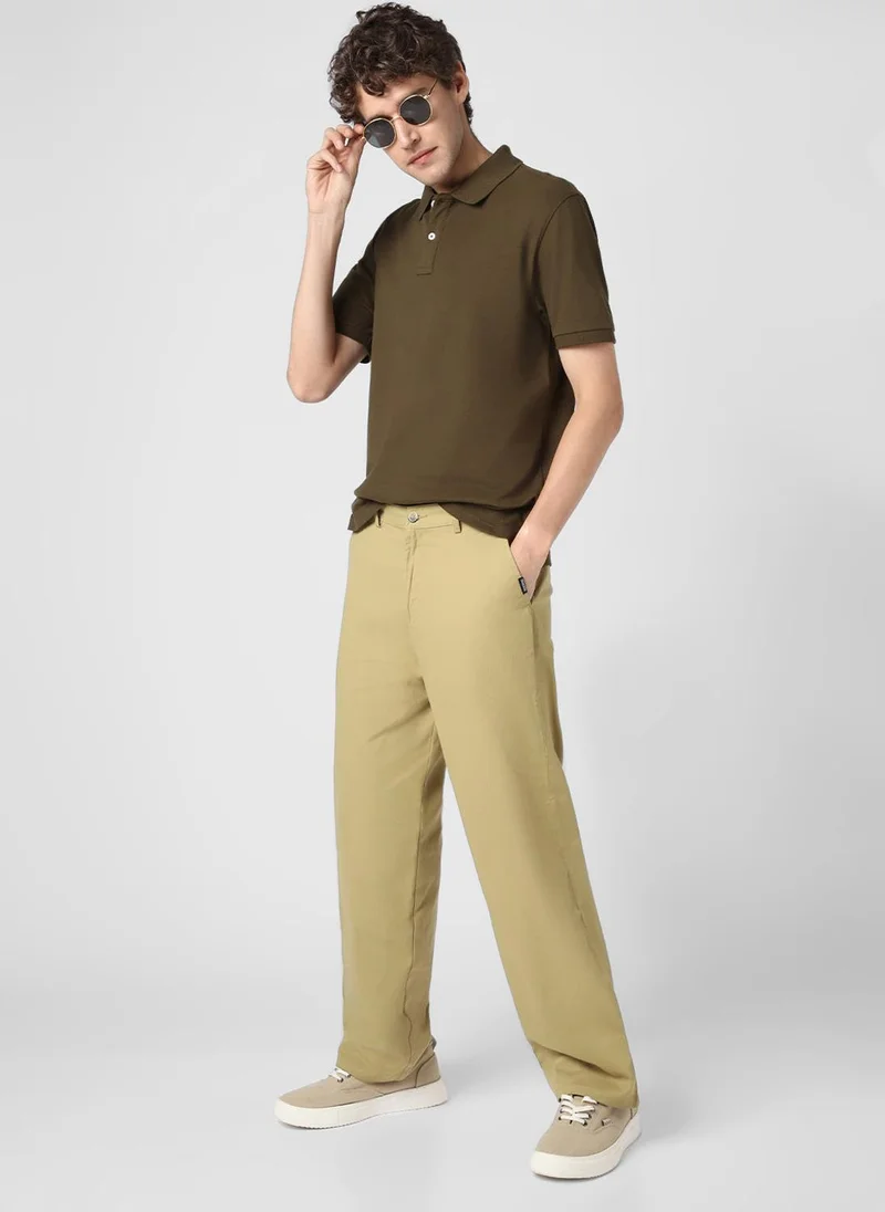 Urbano Fashion  Urbano Fashion Men's Light Olive Loose Baggy Fit Solid Chino Trousers Non-Stretchable for Men | Best Price UAE